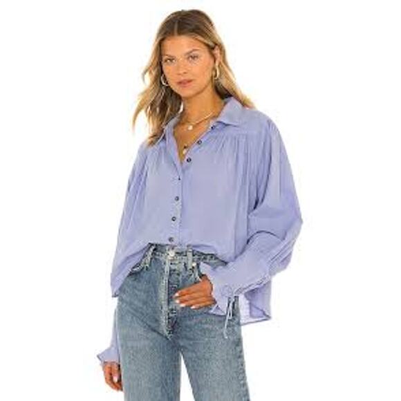 Free People Kiss Kiss 100% Cotton Peasant Boho Button Down Shirt Women's Size XS - Picture 9 of 9